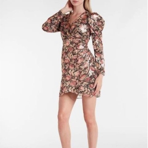 Rose Gold Long Sleeve Floral Printed Mini Dress - Picture 7 of 7